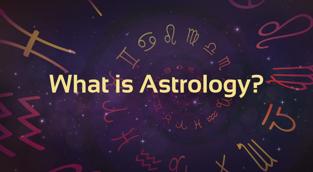 'what is astrology' text with background of star / zodiac signs
