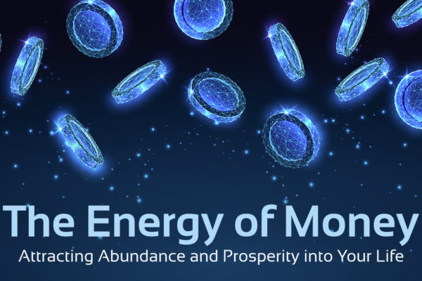 'The energy of money' text with image of falling coins