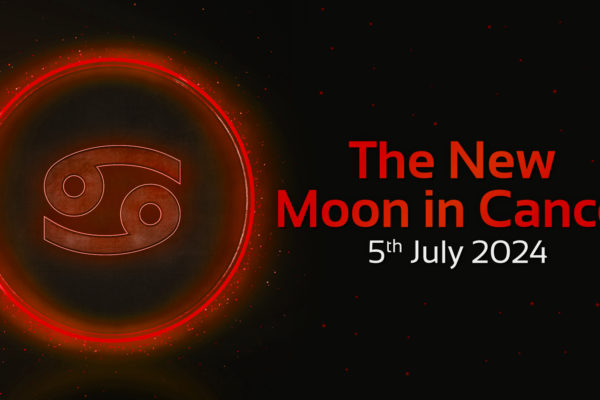 The New Moon in Cancer, 5th July 2024 text with image of cancer zodiac sign