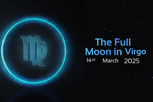 the full moon in virgo 14th march 2025 text with image of virgo star sign symbol