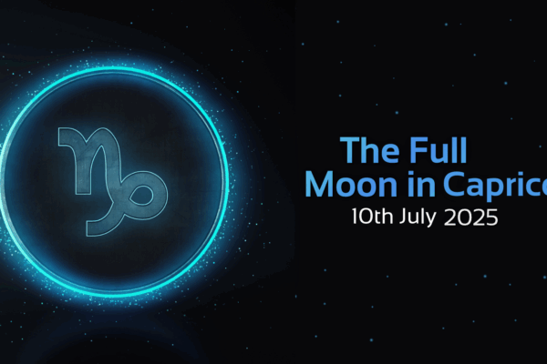 the full moon in capricorn 10th july 2025 text with capricorn star sign symbol