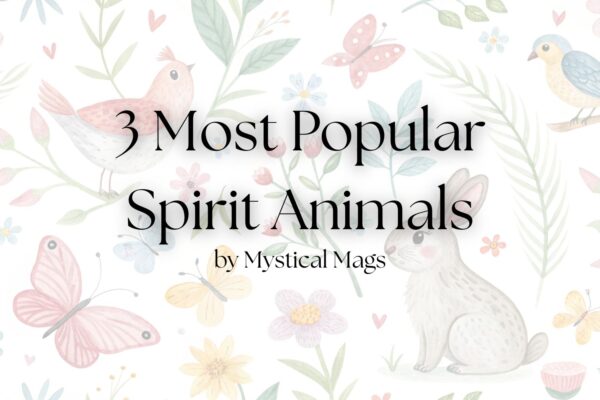 '3 most popular spirit animals - by mystical mags' text with illustrated background image of animals