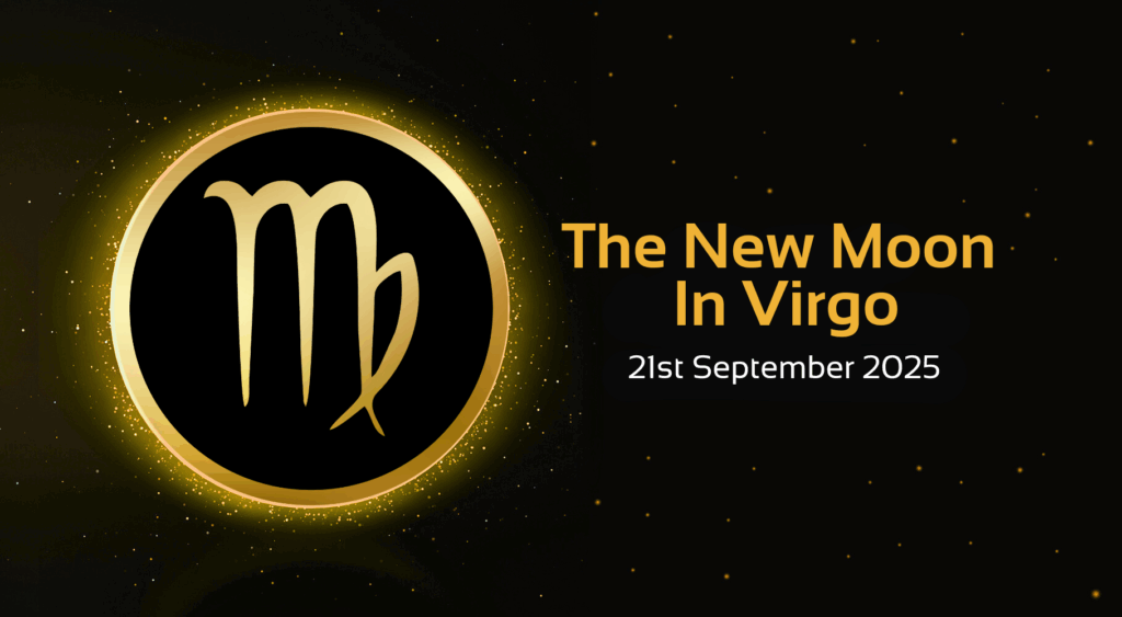 The new moon in virgo 21st september 2025 text with image of virgo star sign symbol