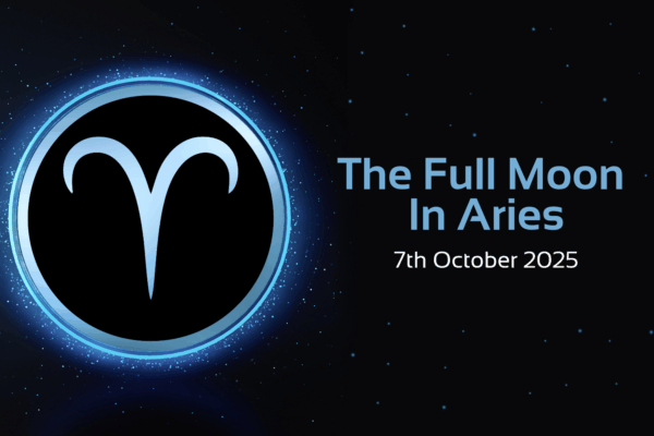 'the full moon in aries 7th october 2025' text with aries star sign symbol