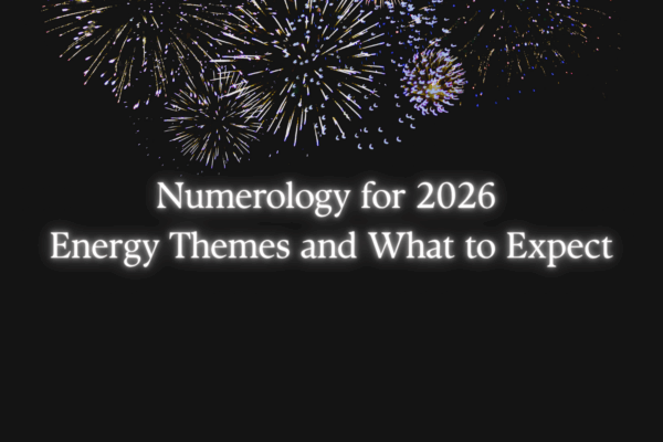 'numerology for 2026, energy themes and what to expect' text with background of fireworks