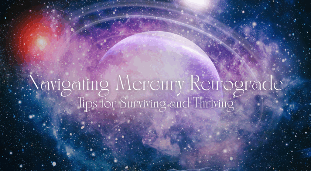 Mercury retrograde text with astrology background