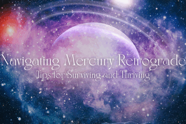 Mercury retrograde text with astrology background