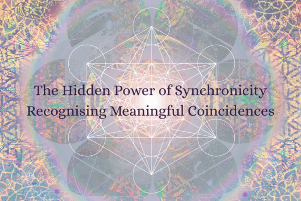 'The Hidden Power of Synchronicity: Recognising Meaningful Coincidences' text with geometric background