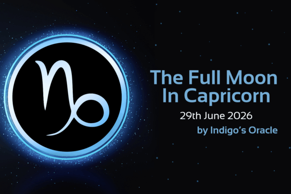 'the full moon in capricorn, 29th june 2026 by indigo's oracle' text with image of Capricorn star sign symbol