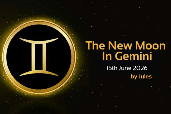 'the new moon in gemini, 15th June 2026 by Jules' text with gemini star sign symbol